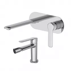 Set miscelatore lavabo a muro con piastra e bidet cromo – Tila