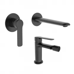 Set miscelatore lavabo a muro e bidet nero – Tila