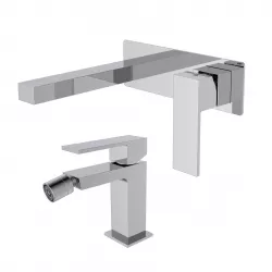 Set miscelatore lavabo a muro con piastra e bidet cromo – Tiamat