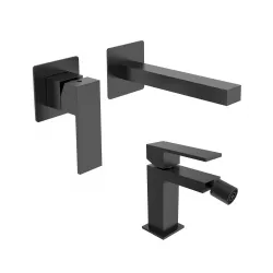 Set miscelatore lavabo a muro e bidet nero – Tiamat