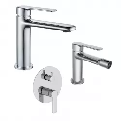 Set miscelatore lavabo bidet e incasso doccia con deviatore cromo - Tila