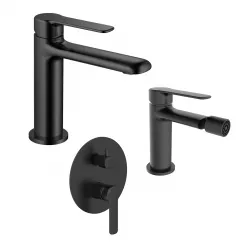 Set miscelatore lavabo bidet e incasso doccia con deviatore nero - Tila