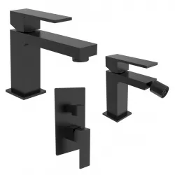 Set miscelatore lavabo bidet e incasso doccia con deviatore nero – Tiamat