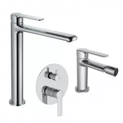 Set miscelatore lavabo alto e bidet con incasso doccia con deviatore cromo – Tila