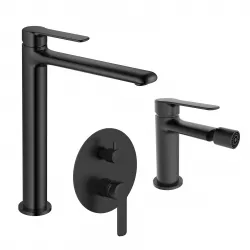 Set miscelatore lavabo alto e bidet con incasso doccia con deviatore nero – Tila