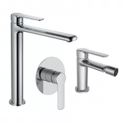 Set miscelatore lavabo alto e bidet con incasso doccia cromo – Tila