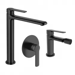 Set miscelatore lavabo alto e bidet con incasso doccia nero – Tila