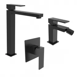 Set miscelatore lavabo alto e bidet con incasso doccia nero – Tiamat