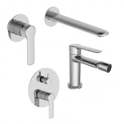 Set miscelatore lavabo a muro e bidet con incasso doccia con deviatore cromo – Tila