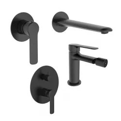 Set miscelatore lavabo a muro e bidet con incasso doccia con deviatore nero – Tila