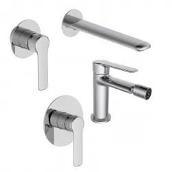 Set miscelatore lavabo a muro e bidet con incasso doccia cromo – Tila