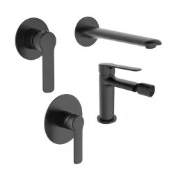 Set miscelatore lavabo a muro e bidet con incasso doccia nero – Tila