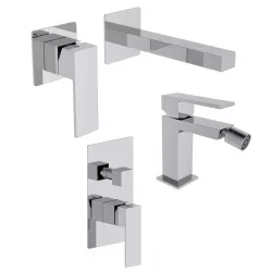 Set miscelatore lavabo a muro e bidet con incasso doccia con deviatore cromo – Tiamat