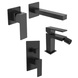 Set miscelatore lavabo a muro e bidet con incasso doccia con deviatore nero – Tiamat