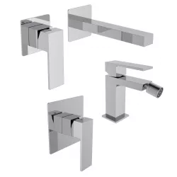 Set miscelatore lavabo a muro e bidet con incasso doccia cromo – Tiamat