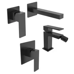 Set miscelatore lavabo a muro e bidet con incasso doccia nero – Tiamat