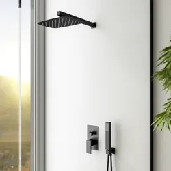 Set incasso doccia con deviatore e doccino con braccio doccia 40 cm e soffione 30x40 cm nero – Tiamat