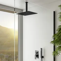 Set incasso doccia con deviatore e doccino con braccio doccia a soffitto 20 cm e soffione 40x30 cm nero – Tiamat