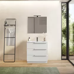 Mobile bagno 80 cm full bianco opaco con lavabo integrato e specchio - Ecuador