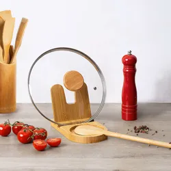 Supporto per mestolo e coperchio in legno di bambù naturale