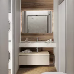 Lavabo sospeso o da appoggio 120 x 46 cm in gres marmorizzato bianco con cassettone argilla 100 - Damala