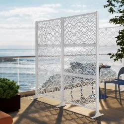 Separé doppio da giardino in acciaio bianco 200x180 h cm con disegno onda giapponese - Callen