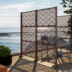 Separé doppio da giardino in acciaio bronzo 200x30x180h cm con disegno onda giapponese - Callen