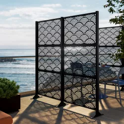 Separé doppio da giardino in acciaio nero 200x180 h cm con disegno onda giapponese - Callen