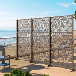 Separé triplo da giardino in acciaio bronzo 300x180 h cm con disegno foglia di palma - Callen