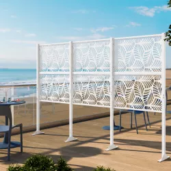 Separé triplo da giardino 300x180 h cm con disegno foglia di palma in acciaio bianco - Callen