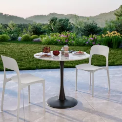 Tavolo rotondo da giardino 80 cm metallo nero e top effetto terrazzo veneziano - Tulipano