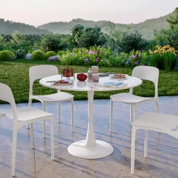 Tavolo rotondo da giardino 100 cm metallo bianco e top effetto terrazzo veneziano - Tulipano