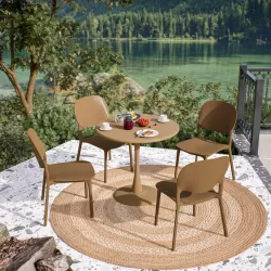 Set pranzo con tavolo rotondo 80 cm e 4 sedie impilabili in polipropilene cappuccino - Tulipano