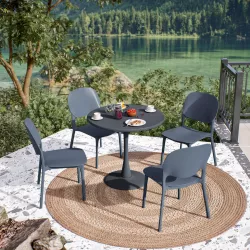 Set pranzo con tavolo rotondo 80 cm e 4 sedie impilabili in polipropilene blu oceano - Tulipano