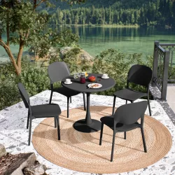 Set pranzo con tavolo rotondo 80 cm e 4 sedie impilabili in polipropilene nero - Tulipano