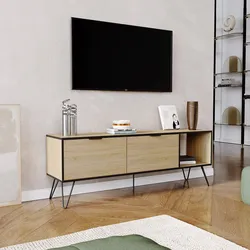 Mobile porta tv 150x50h cm in legno rovere con dettaglio antracite - Demat