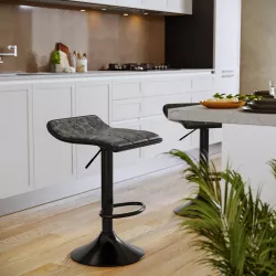 Sgabello in similpelle trapuntato grigio con base nera ed altezza regolabile - Kerm
