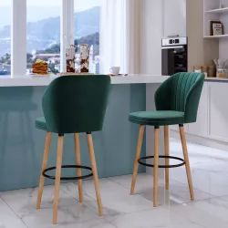 Sgabello in tessuto verde bosco con struttura in legno - Adriel