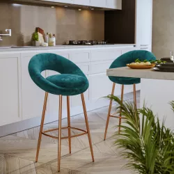 Sgabello in velluto blu petrolio con struttura oro rosa - Houdini