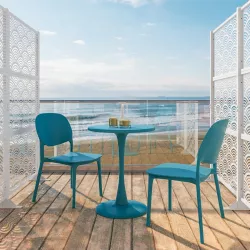 Set bistrot con tavolo rotondo 60 cm e 2 sedie impilabili in polipropilene blu maldive - Tulipano