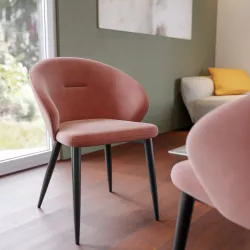Sedia in velluto rosa antico con gambe in metallo nero - Kelton