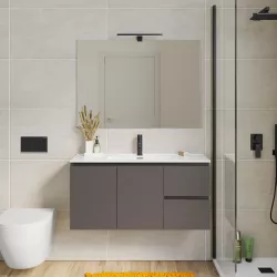 Mobile bagno sospeso 100 cm con doppia anta e doppio cassetto grigio storm – Compact