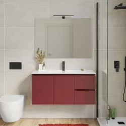 Mobile bagno sospeso 100 cm con doppia anta e doppio cassetto rosso brik – Compact