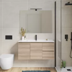 Mobile bagno sospeso 100 cm con doppia anta e doppio cassetto rovere chiaro – Compact