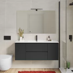 Mobile bagno sospeso 120 cm con doppia anta e doppio cassetto antracite lucido  – Compact