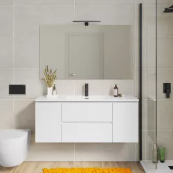 Mobile bagno sospeso 120 cm con doppia anta e doppio cassetto bianco lucido  – Compact