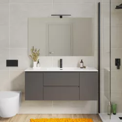 Mobile bagno sospeso 120 cm con doppia anta e doppio cassetto grigio storm – Compact