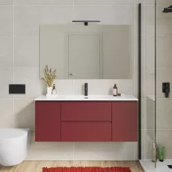 Mobile bagno sospeso 120 cm con doppia anta e doppio cassetto rosso brik – Compact