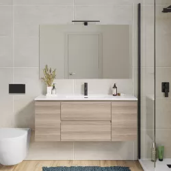 Mobile bagno sospeso 120 cm con doppia anta e doppio cassetto rovere chiaro – Compact