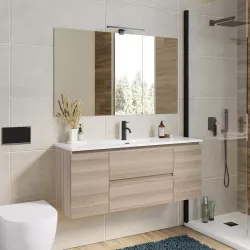 Mobile bagno sospeso 120 cm con doppia anta e doppio cassetto rovere chiaro  – Compact